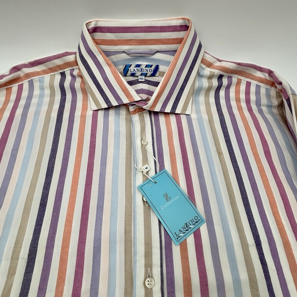 Lanzino 4XL Dress Shirt NWT Multicolor Stripe French Cuff Long Sleeve Big & Tall